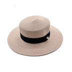 Ladies Sun Boater Classic Flat Hats Straw Hat Wide Brim Boater Hat Summer Straw Hat Beautiful Accessories For Women Retro Female Flat Cap Foldable Packable Beach Hat for Summer 55-58cm Stevvex