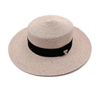 Ladies Sun Boater Classic Flat Hats Straw Hat Wide Brim Boater Hat Summer Straw Hat Beautiful Accessories For Women Retro Female Flat Cap Foldable Packable Beach Hat for Summer 55-58cm Stevvex