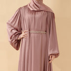 Lantern Sleeve Abaya, 4-Piece Set Large Pleated Sleeves Abaya (MOA084)