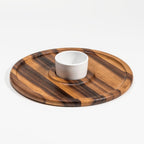 Large Acacia Wood Chip And Dip Serving Tray With Ceramic Bowl Dishwasher Safe BandsCo Straps
