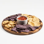Large Acacia Wood Chip And Dip Serving Tray With Ceramic Bowl Dishwasher Safe BandsCo Straps