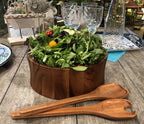 Large Acacia Wood Salad Bowl 10x4 With Servers Handcrafted Serving Bowl BandsCo Straps