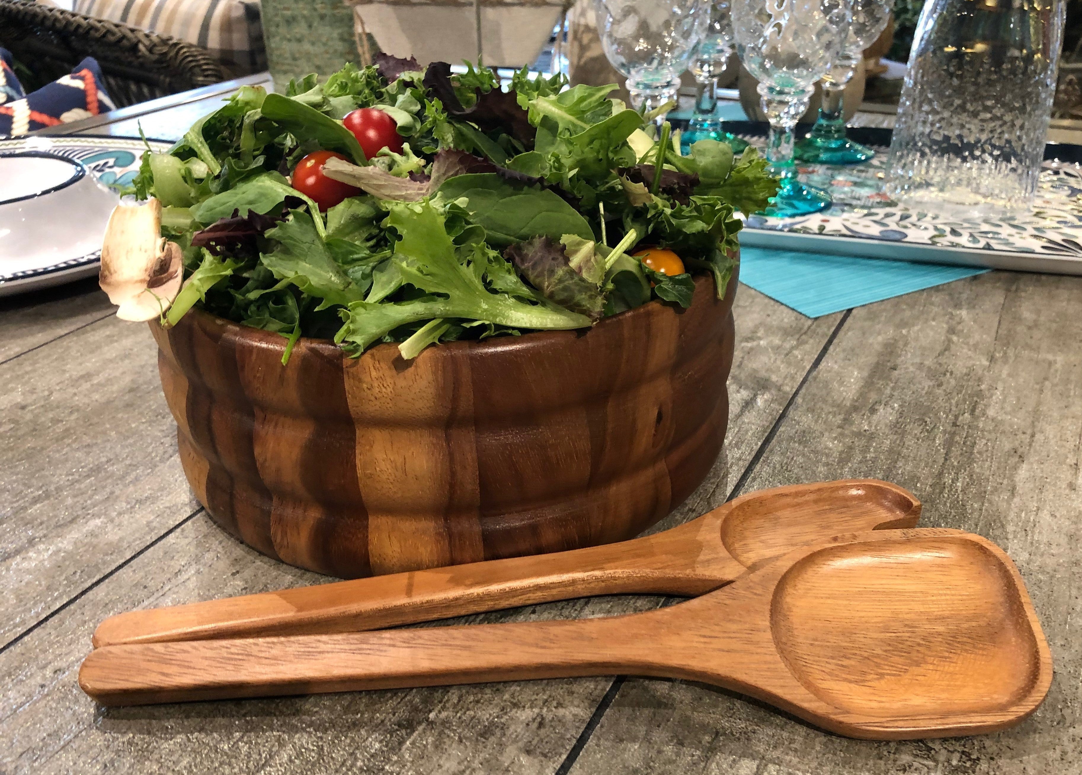 Large Ceramic Salad Bowl With Servers - Serving Bowl For Salads And Fruit BandsCo Straps