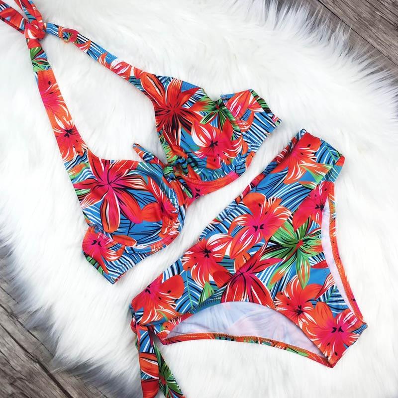Large Size Swimsuit Women High Waist Bikini Swimwear Women High Waisted Bikini Set Two Piece Swimsuits Tummy Control Bathing Suits With Shorts Push Up Swim Wear Female Bandage Bikini Set Bathing Suit Women Stevvex