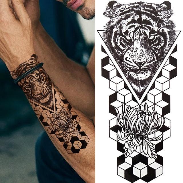 Large Wolf Tiger Black Tattoo Sticker Evil Death Temporary Tattoo Waterproof Big Tattoo Stickers For Mens Womens Stevvex