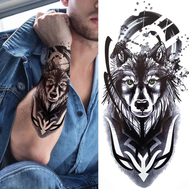 Large Wolf Tiger Black Tattoo Sticker Evil Death Temporary Tattoo Waterproof Big Tattoo Stickers For Mens Womens Stevvex
