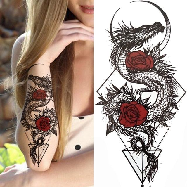 Large Wolf Tiger Black Tattoo Sticker Evil Death Temporary Tattoo Waterproof Big Tattoo Stickers For Mens Womens Stevvex
