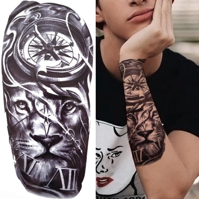 Large Wolf Tiger Black Tattoo Sticker Evil Death Temporary Tattoo Waterproof Big Tattoo Stickers For Mens Womens Stevvex