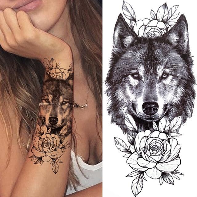 Large Wolf Tiger Black Tattoo Sticker Evil Death Temporary Tattoo Waterproof Big Tattoo Stickers For Mens Womens Stevvex
