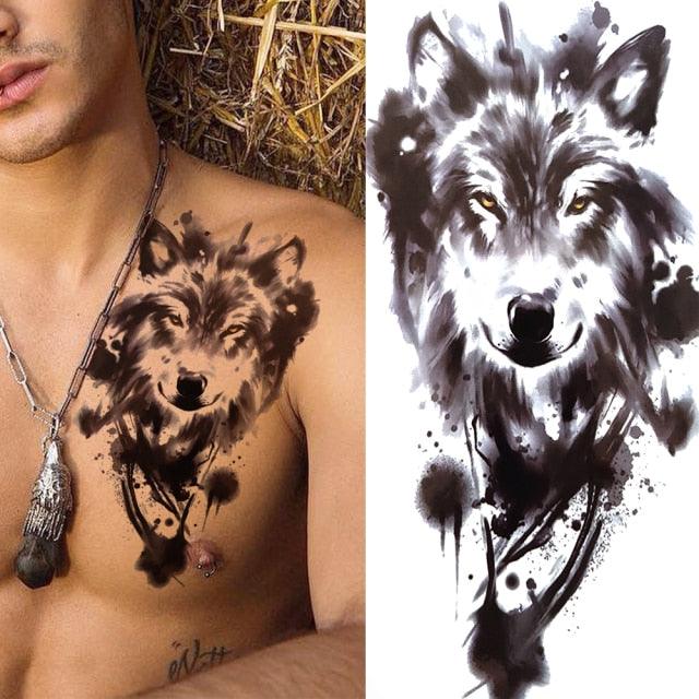 Large Wolf Tiger Black Tattoo Sticker Evil Death Temporary Tattoo Waterproof Big Tattoo Stickers For Mens Womens Stevvex