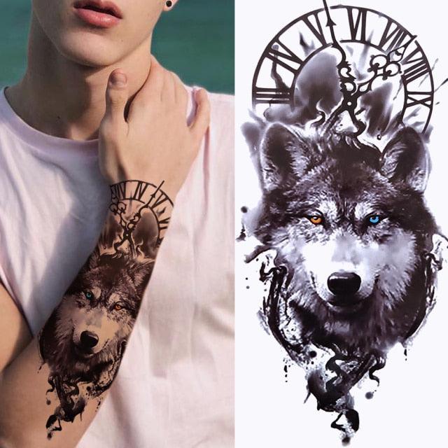Large Wolf Tiger Black Tattoo Sticker Evil Death Temporary Tattoo Waterproof Big Tattoo Stickers For Mens Womens Stevvex