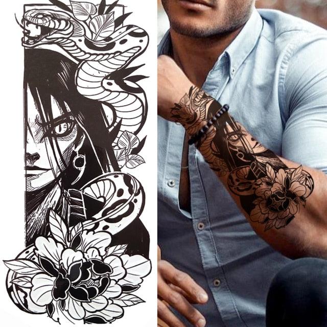 Large Wolf Tiger Black Tattoo Sticker Evil Death Temporary Tattoo Waterproof Big Tattoo Stickers For Mens Womens Stevvex