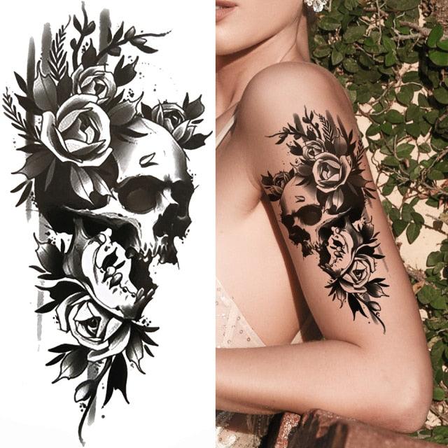 Large Wolf Tiger Black Tattoo Sticker Evil Death Temporary Tattoo Waterproof Big Tattoo Stickers For Mens Womens Stevvex