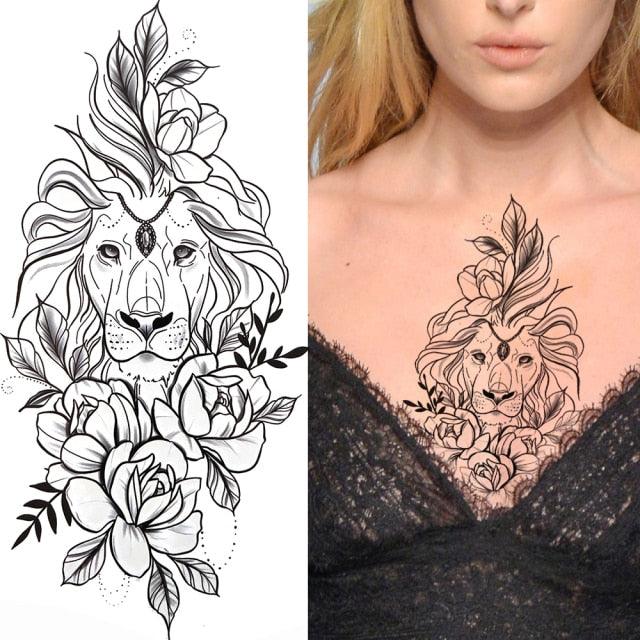 Large Wolf Tiger Black Tattoo Sticker Evil Death Temporary Tattoo Waterproof Big Tattoo Stickers For Mens Womens Stevvex
