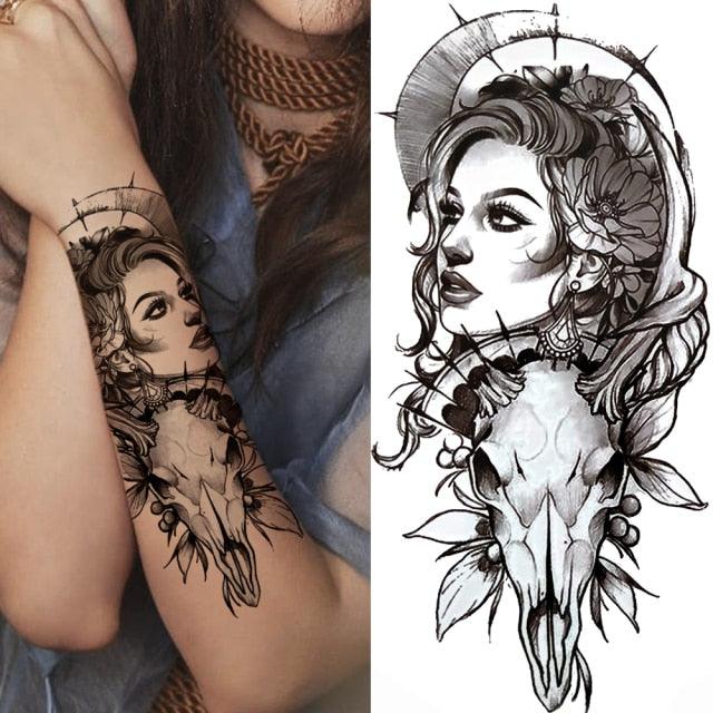 Large Wolf Tiger Black Tattoo Sticker Evil Death Temporary Tattoo Waterproof Big Tattoo Stickers For Mens Womens Stevvex