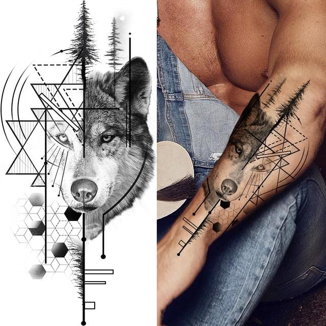 Large Wolf Tiger Black Tattoo Sticker Evil Death Temporary Tattoo Waterproof Big Tattoo Stickers For Mens Womens Stevvex