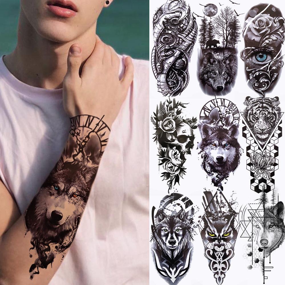 Large Wolf Tiger Black Tattoo Sticker Evil Death Temporary Tattoo Waterproof Big Tattoo Stickers For Mens Womens Stevvex
