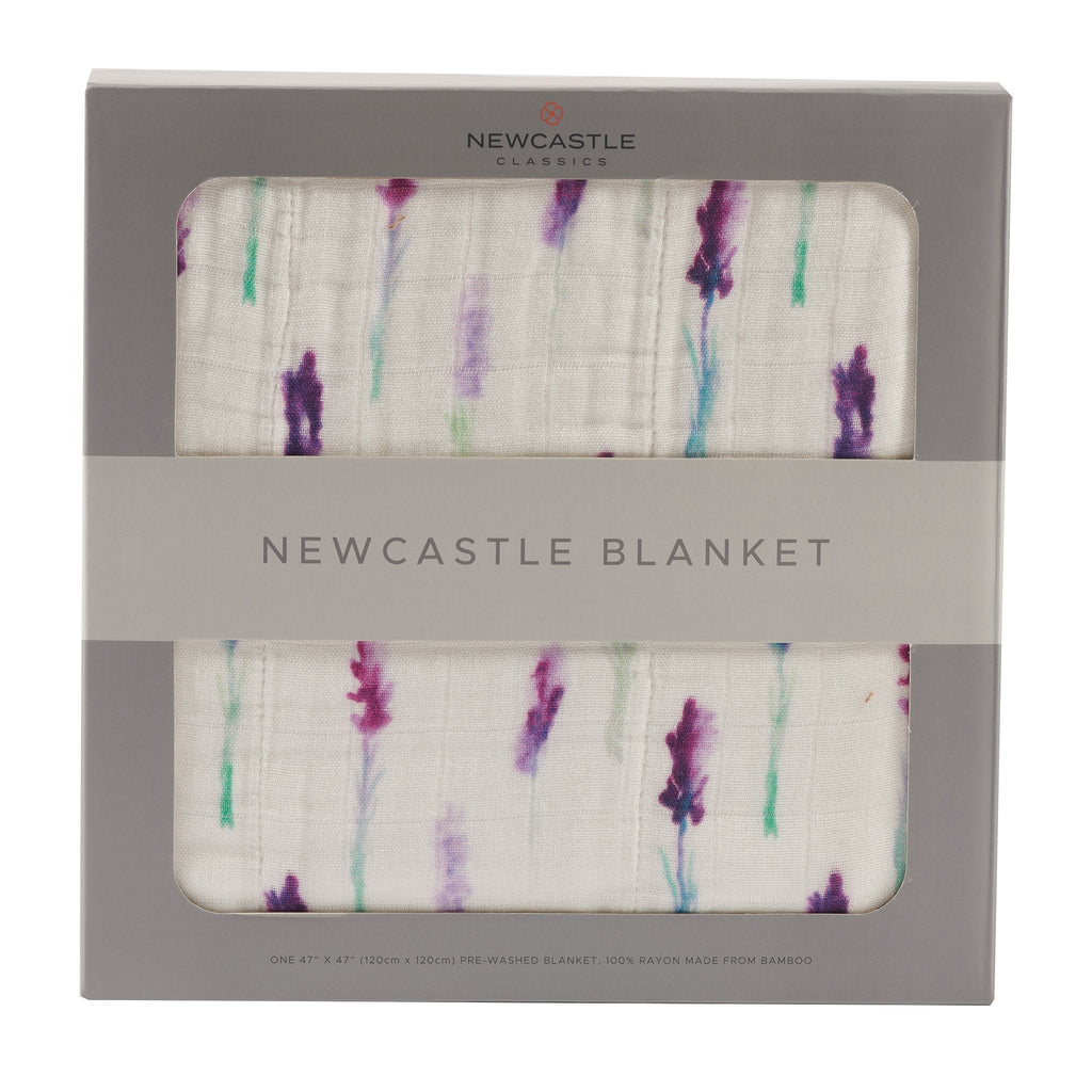Lavender White Cotton Muslin Baby Swaddle Blanket 47x47