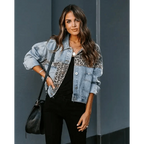 Lavish Style Winter Long-sleeved Jacket Denim Trendy Leopard Print Stitching Lapel Short Jacket For Women And Girls Stevvex