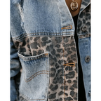 Lavish Style Winter Long-sleeved Jacket Denim Trendy Leopard Print Stitching Lapel Short Jacket For Women And Girls Stevvex