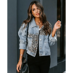 Lavish Style Winter Long-sleeved Jacket Denim Trendy Leopard Print Stitching Lapel Short Jacket For Women And Girls Stevvex