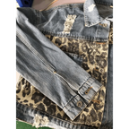 Lavish Style Winter Long-sleeved Jacket Denim Trendy Leopard Print Stitching Lapel Short Jacket For Women And Girls Stevvex