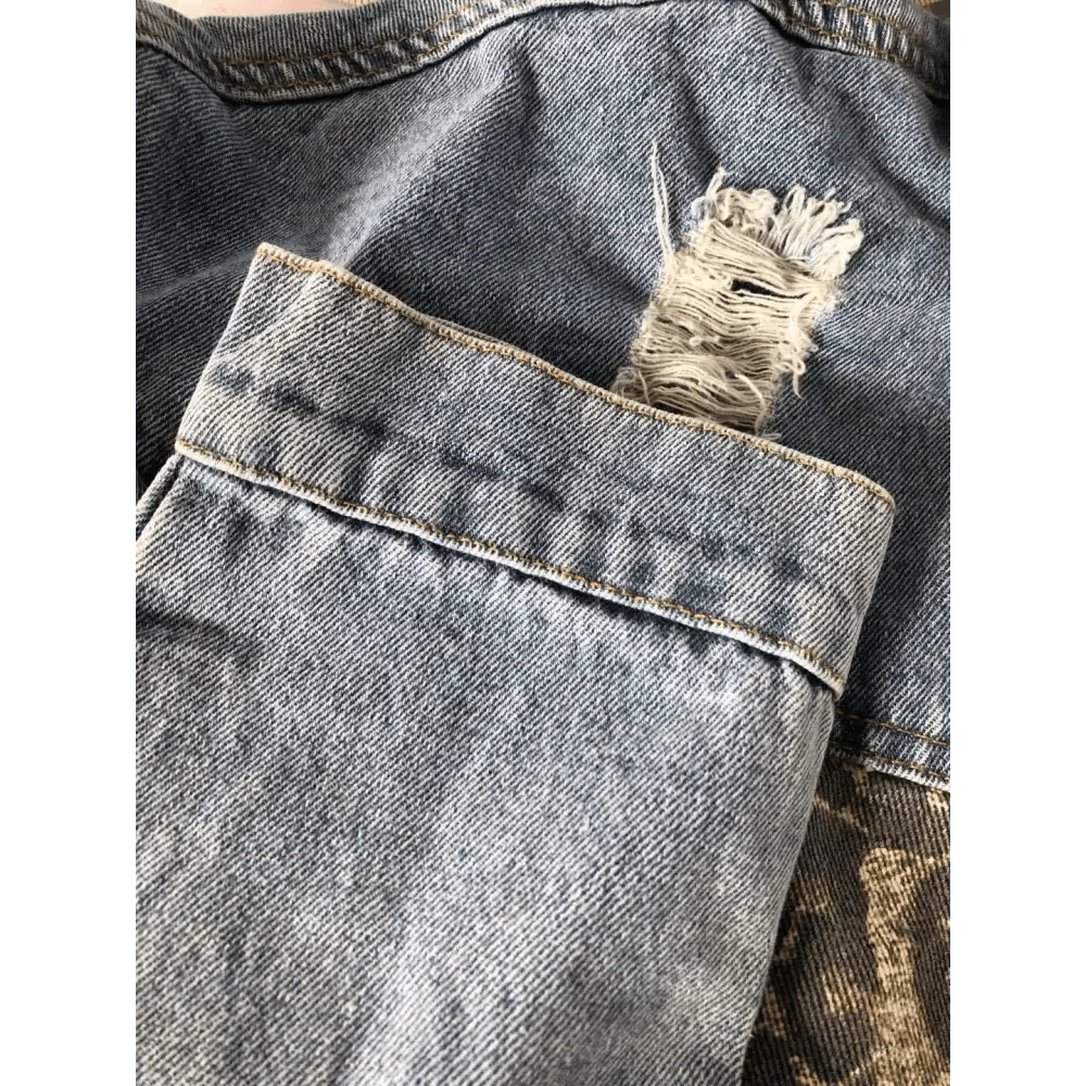 Lavish Style Winter Long-sleeved Jacket Denim Trendy Leopard Print Stitching Lapel Short Jacket For Women And Girls Stevvex