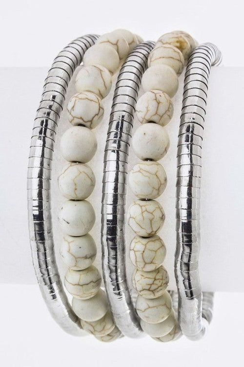 Layered Bead Wired Cuff Bracelet Boho Chic Silver Style