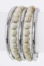 Layered Bead Wired Cuff Bracelet Boho Chic Silver Style