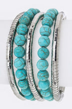 Layered Bead Wired Cuff Bracelet Boho Chic Silver Style