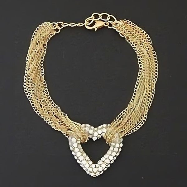 Layered Chain Heart Charm Bracelet Gold Plated For Women