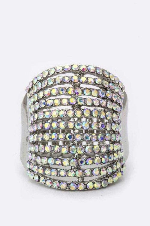 Layered Crystal Stretch Ring Adjustable Multi Row Sparkle