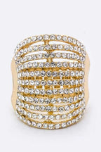 Layered Crystal Stretch Ring Adjustable Multi Row Sparkle