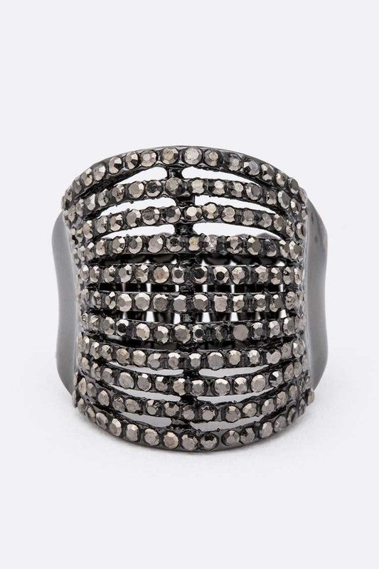 Layered Crystal Stretch Ring Adjustable Multi Row Sparkle