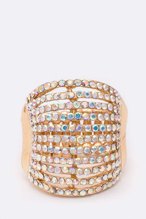 Layered Crystal Stretch Ring Adjustable Multi Row Sparkle