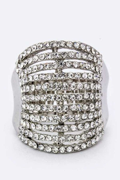 Layered Crystal Stretch Ring Adjustable Multi Row Sparkle