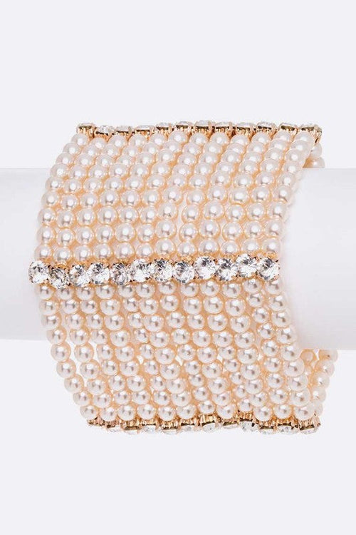 Layered Pearl Bracelet With Crystal Accents Statement