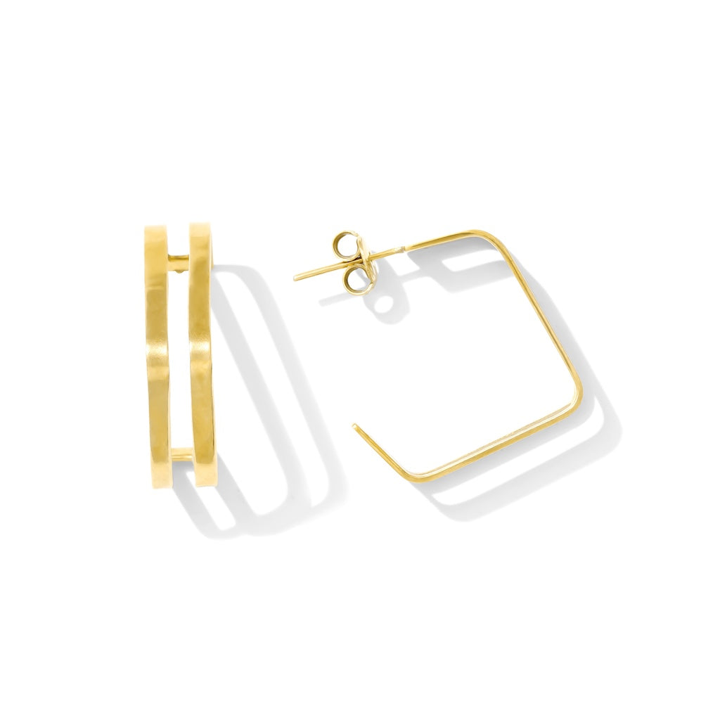 Layered Square Hoop Earrings Recycled Brass Double Layer Modern Geometric BandsCo Straps