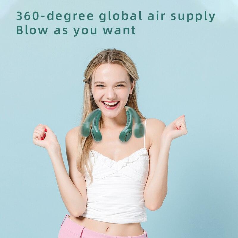 Lazy Person Leafless Neck Hanging Fan With Multiple Wind Speeds Adjustable Portable USB Charging Outdoor Small Fan Rechargeable Battery Operated Personal Fan Wearable Cooling Neck Fan Perfect for Travel Stevvex