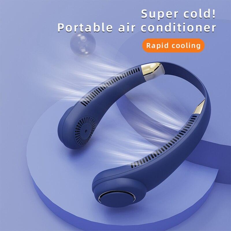 Lazy Person Leafless Neck Hanging Fan With Multiple Wind Speeds Adjustable Portable USB Charging Outdoor Small Fan Rechargeable Battery Operated Personal Fan Wearable Cooling Neck Fan Perfect for Travel Stevvex
