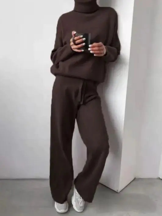 Casual Fashion Suits For Women Turtleneck Sweater And Drawstring Straight Pants Pi-Mart