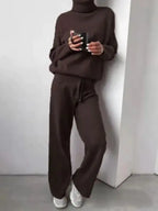 Casual Fashion Suits For Women Turtleneck Sweater And Drawstring Straight Pants Pi-Mart