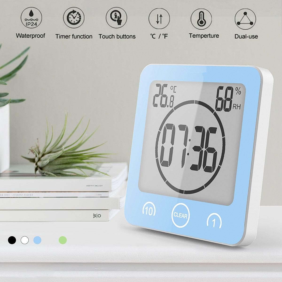 LCD Screen Waterproof Digital Bathroom Digital Bathroom Shower Kitchen Clock Timer with Alarm Waterproof for Water Splashes Visual Countdown Timer Time Management  Wall Clock Temperature Humidity Countdown Time Function Wash Shower Hanging Clocks Timer Stevvex