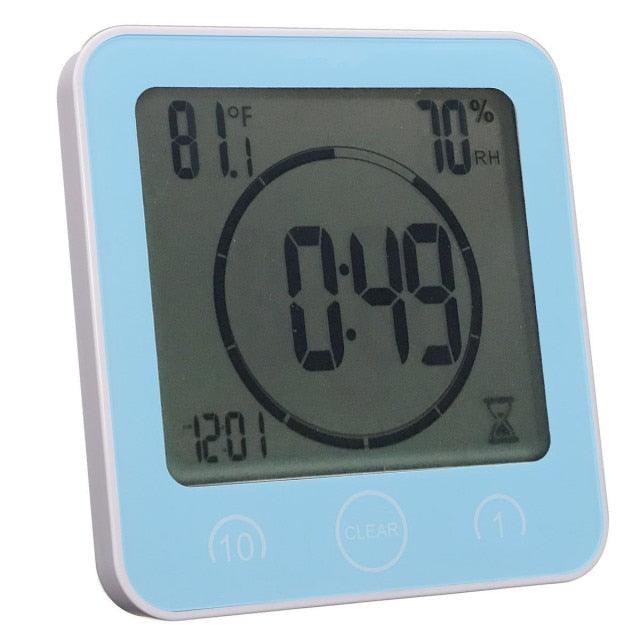 LCD Screen Waterproof Digital Bathroom Digital Bathroom Shower Kitchen Clock Timer with Alarm Waterproof for Water Splashes Visual Countdown Timer Time Management  Wall Clock Temperature Humidity Countdown Time Function Wash Shower Hanging Clocks Timer Stevvex