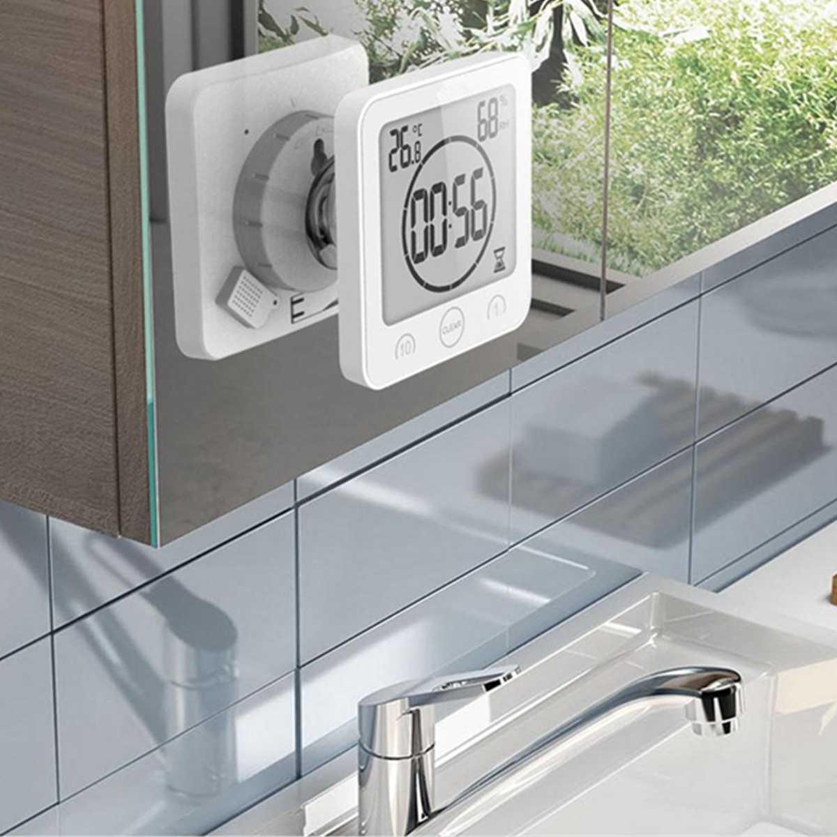 LCD Screen Waterproof Digital Bathroom Digital Bathroom Shower Kitchen Clock Timer with Alarm Waterproof for Water Splashes Visual Countdown Timer Time Management  Wall Clock Temperature Humidity Countdown Time Function Wash Shower Hanging Clocks Timer Stevvex