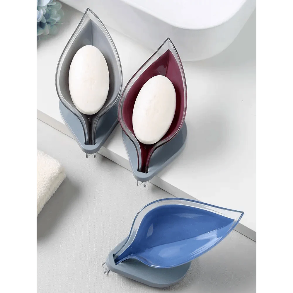 Leaf Shape Soap Box Bathroom soap holder Dish Storage Plate Tray Bathroom Soap Holder Case Bathroom Supplies bathroom gadgets Drainage Soap Holder-Leaf Soap Storage Box-Vertical Manual Soap Holder-Suction Cup Drain Soap Box for Shower Bathroom Kitchen Stevvex