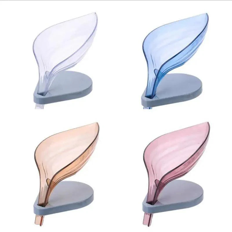 Leaf Shape Soap Box Bathroom soap holder Dish Storage Plate Tray Bathroom Soap Holder Case Bathroom Supplies bathroom gadgets Drainage Soap Holder-Leaf Soap Storage Box-Vertical Manual Soap Holder-Suction Cup Drain Soap Box for Shower Bathroom Kitchen Stevvex