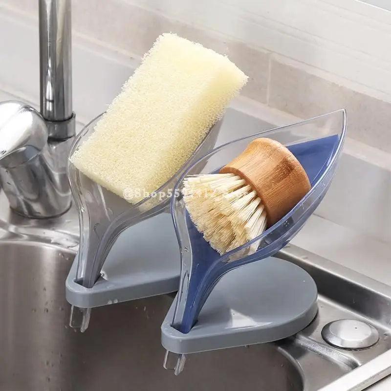 Leaf Shape Soap Box Bathroom soap holder Dish Storage Plate Tray Bathroom Soap Holder Case Bathroom Supplies bathroom gadgets Drainage Soap Holder-Leaf Soap Storage Box-Vertical Manual Soap Holder-Suction Cup Drain Soap Box for Shower Bathroom Kitchen Stevvex