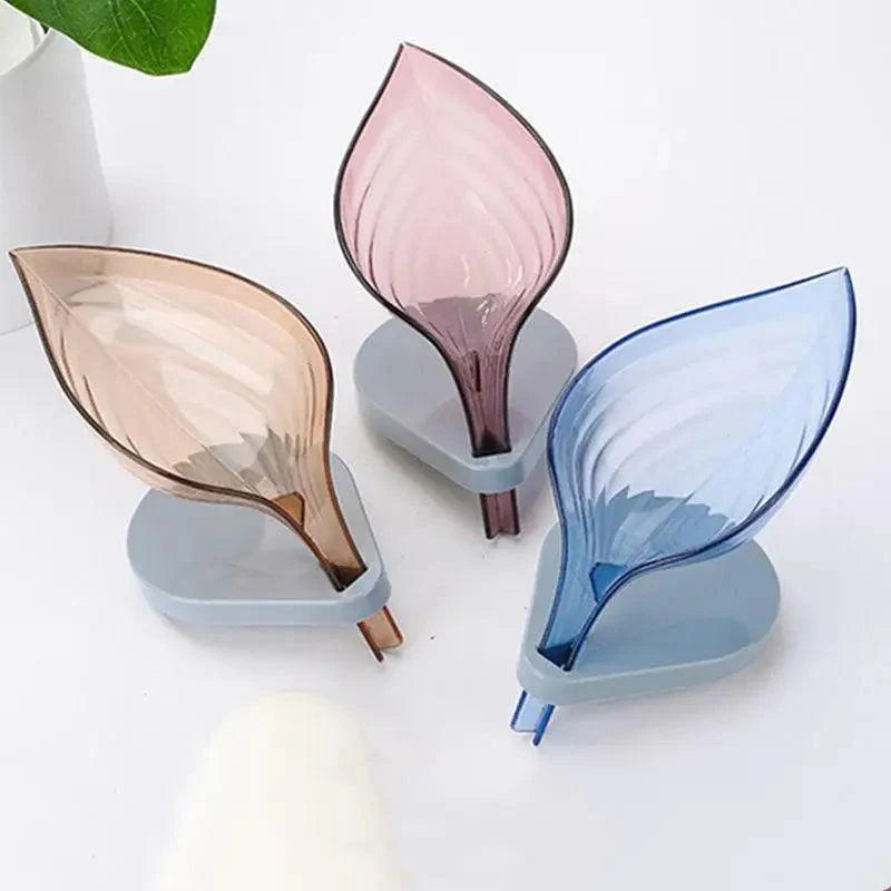 Leaf Shape Soap Box Bathroom soap holder Dish Storage Plate Tray Bathroom Soap Holder Case Bathroom Supplies bathroom gadgets Drainage Soap Holder-Leaf Soap Storage Box-Vertical Manual Soap Holder-Suction Cup Drain Soap Box for Shower Bathroom Kitchen Stevvex