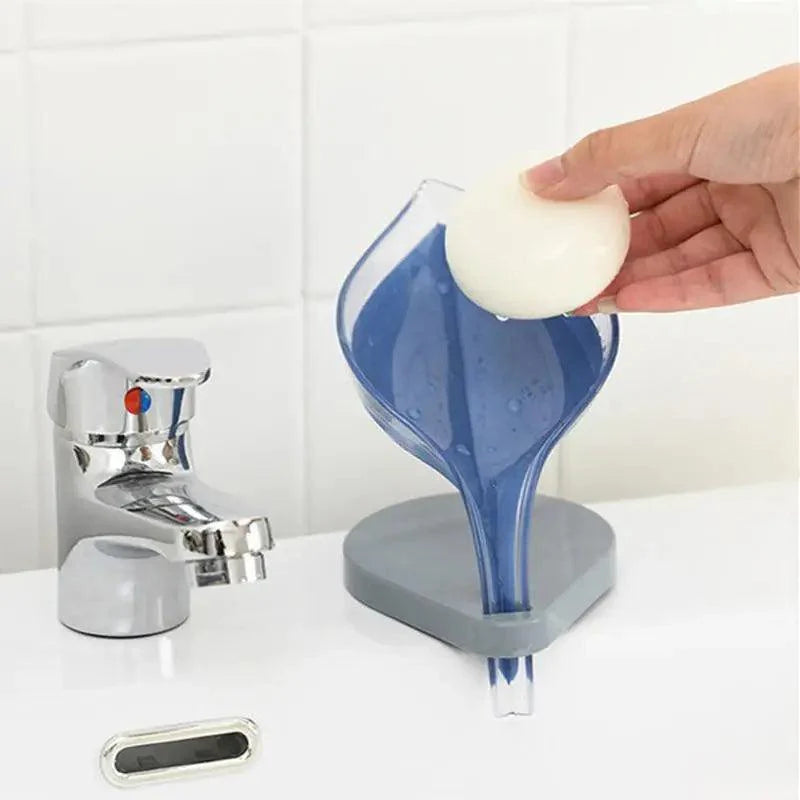 Leaf Shape Soap Box Bathroom soap holder Dish Storage Plate Tray Bathroom Soap Holder Case Bathroom Supplies bathroom gadgets Drainage Soap Holder-Leaf Soap Storage Box-Vertical Manual Soap Holder-Suction Cup Drain Soap Box for Shower Bathroom Kitchen Stevvex